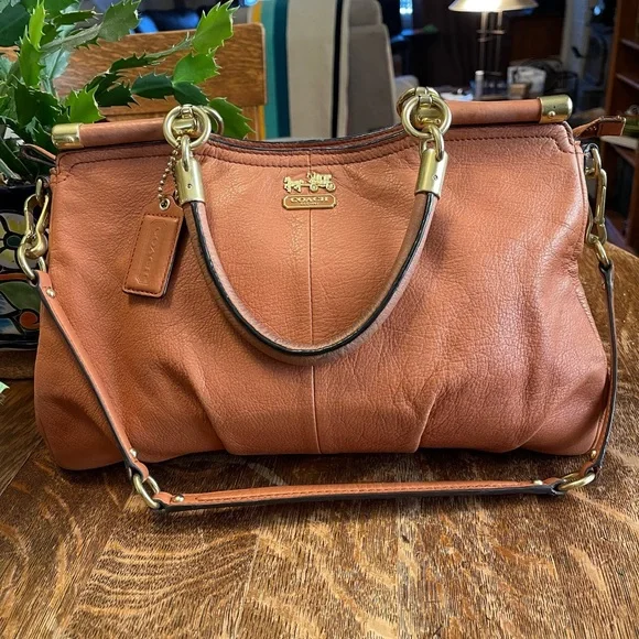 Coach Carrie Satchel in Cognac Leather with Gold Brass Accents - Picture 15 of 16